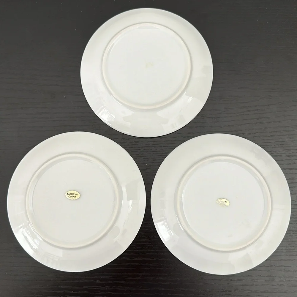 3 Porcelain Vintage Appetizer Wine Plates